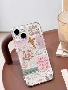 1pc Vintage Newspaper Patchwork Jesus God Slogan Floral Smiling Face Pattern Airbag Anti-Slip Soft Phone Case Compatible With Iphone 11/12/13/14/15/16 Pro Max Waterproof Shockproof Anti-Fall Scratch Resistant - 款式1(1pc) - 查看 3