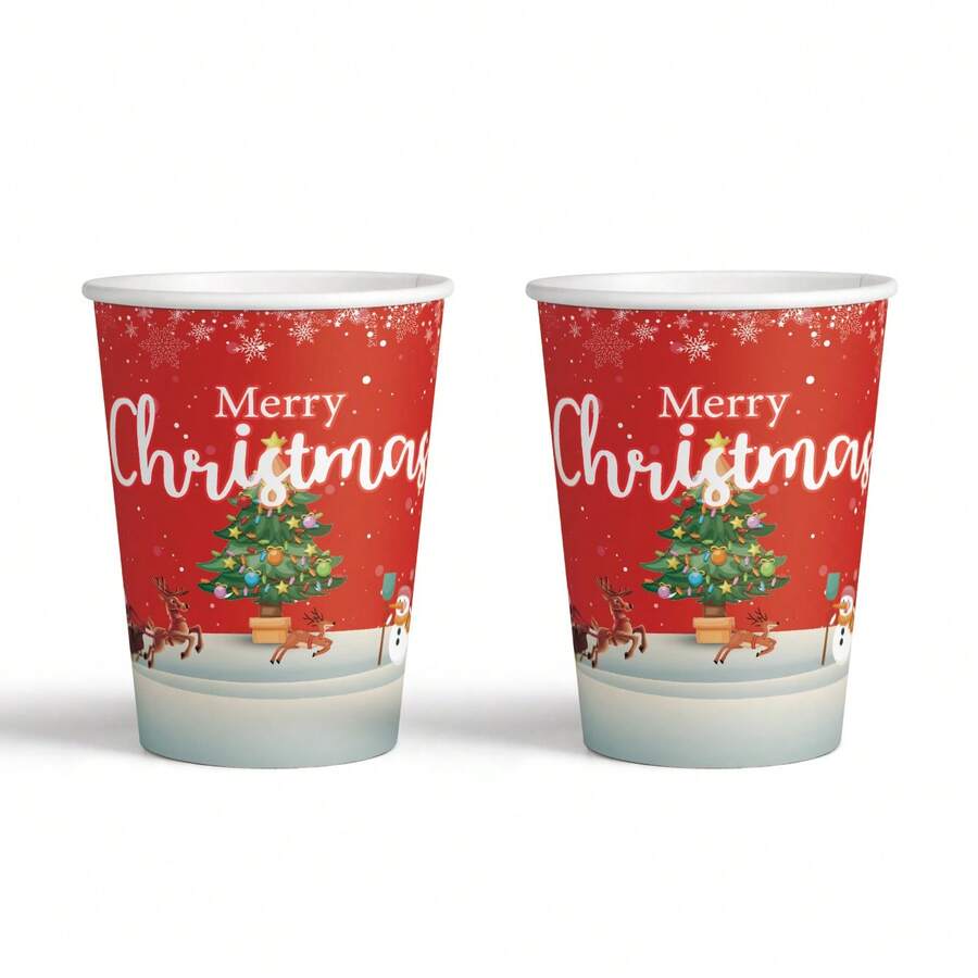 20/50pcs Christmas Tree Elements Merry Christmas Theme Party Supplies, Coffee Cups, Cold Drink Cups, 250ML Paper Cups - Red - View 1