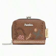 Cartera Mujer Multifuncional con Estampado Floral Cremallera Segura Ideal para Regalos de Cumpleaños Graduación y Vuelta al Cole - Granate - Ver 3