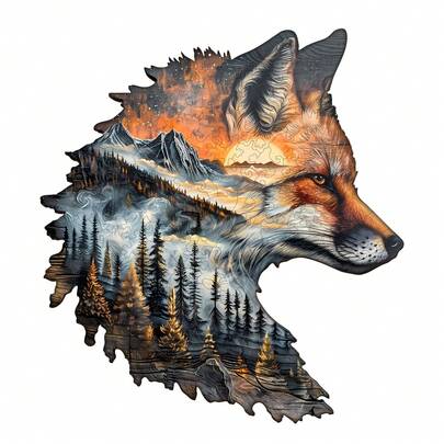 Sunset Fox - Wooden Jigsaw Puzzle, Asymmetrical Shaped Puzzle Toy, Unique Party Game Gift, Asymmetrical Animal Shaped Wooden Puzzle, Decorative Art Painting, Tabletop Magic Puzzle, Unique Children's Educational Puzzle, Holiday Gift, Wooden Puzzle For Kids, Christmas Gift, Back To School Gift, Birthday Gift