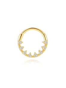 1pc 925 Sterling Silver Sparkling Cubic Zirconia Cartilage Hoop Earring, Women's Nose Ring Tragus Helix Clicker Septum Nose Hoop Earring - Gold - View 16