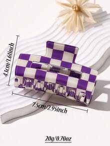 1个女士高品质棋盘格镂空紫色中号发爪 - 优雅甜美百搭防滑强力时尚头饰，适合节日、派对、日常佩戴和送礼。时尚发饰，发爪夹，秋季配饰，秋季发夹，冬季配饰，适合度假装扮，女士夏季海滩、旅行。 - 紫色 - 查看 8