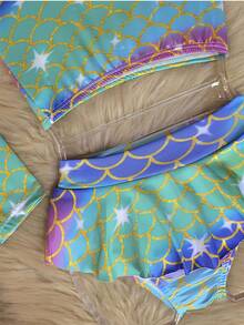 Children's Bikini Long Sleeve Top Beachwear Pool - màu xanh lá - Xem 2