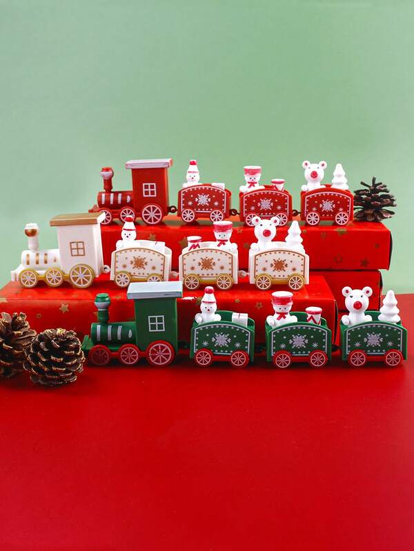 1pc Christmas Decor 4-Piece Mini Train Figurine(Dimensions After Assembly(7.67inx1.81in)),Birthday Gift, Display Decoration, Cake Topper Home Decor Christmas Decorations Room Decor The Regular Version Is Packaged In OPP Bags, While The Colored Box Version Is Packaged In Colored Gift Boxes
