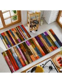 1pc Colorful Wood Grain Kitchen Floor Mat, Bathroom Floor Mat, Indoor Restaurant Floor Mat, Outdoor Carpet, Anti-Slip Bathroom Decoration Bath Mat, Floor Toilet Bath Mat, Home Floor Mat