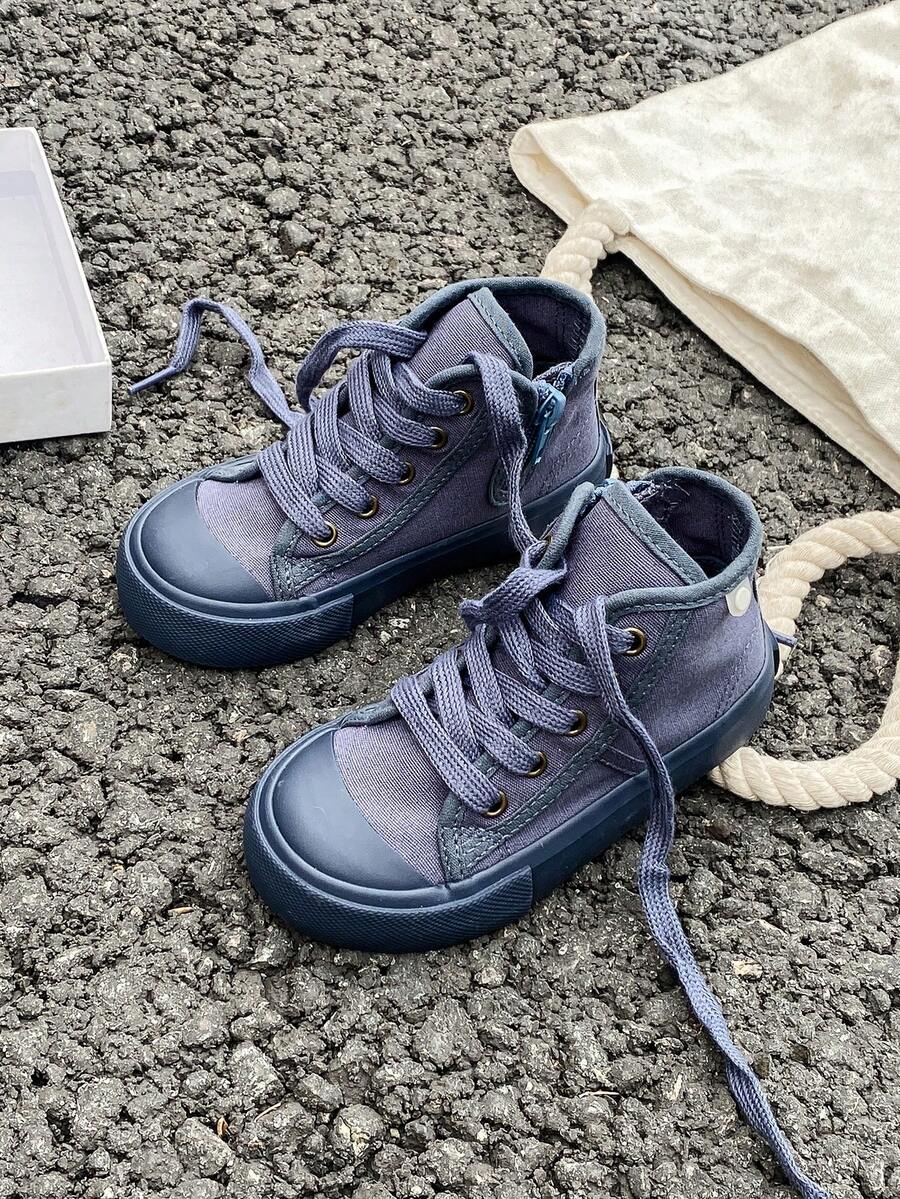 OPOEE Weiße Segeltuchschuhe, Sneaker mit mittlerer Spitze, Kindersegeltuchschuhe, Frühling & Herbst Koreanischer Stil, einfaches Design, Jungen & Mädchen, Schnürschuhe mit niedriger Spitze für Athletik, klassische Segeltuchschuhe mit niedriger Spitze, lässige Skateboard-Kinderschuhe - Blau - Übersicht 1