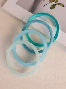 4pcs Vintage Resin Multi-Color Acrylic Bangle Bracelets, Fashion & Versatile For Women's Daily Wear - Baby Blue - View 5
