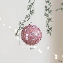 1pc 8cm Pink Foam Christmas Ball Ornament, Ins Style Christmas Tree Decor Pink Set, Glitter Girly Pink Christmas Tree Home Decoration Hanging Pendant