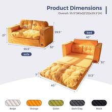 MAXYOYO Convertible Sofa Bed,Pull-Out Double Sofa Bed,2-In-1 Folding Sofa Bed Filled With High-Density Sponge,Folding Floor Sofa With Pillows,Suitable For Living Room,Bedroom,Study - 橘色 - 查看 2