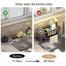 1pc Kitchen Sink Caddy Storage Rack With Towel Rack & Auto Drain Tray, Sponge Holder For Kitchen Sink, Kitchen Sink Organizer And Storage, Rustproof Carbon Steel Kitchen Gadgets Sink Accessories - Multicolor - View 2