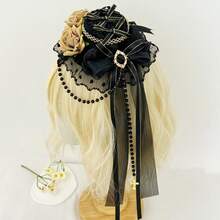 Harajuku Headwear Spike Lolita Y2K Girl Gothic Ball Rose Faux Pearl Feather Small Flat Hat Elegant Hairpins Clip Hair Clip Hairgrips Halloween