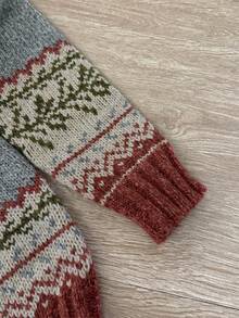 Áo len nữ dáng rộng, thoải mái, ấm áp, màu xám pha xám, họa tiết hình học và hoa văn Fair Isle, tay dài, có mũ, thích hợp cho việc đi làm, mùa Thu/Đông. - Xám - Xem 4