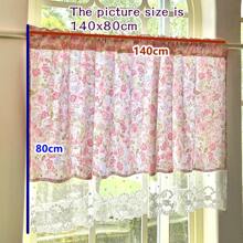 1pc Vintage Floral Rose Print Lace Trim Semi-Sheer Curtain, Suitable For Home & Commercial Use, Ideal For Kitchen, Window Decoration, Retro Window Matching, Christmas Window Decor