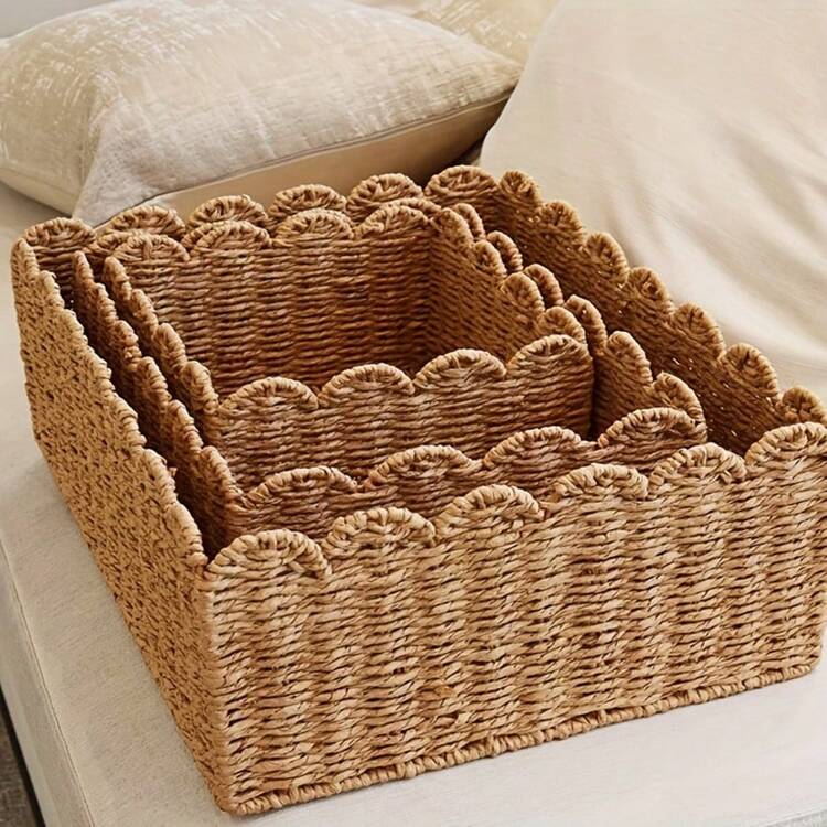 1个波西米亚风格编织收纳篮 - 多功能收纳盒，大容量收纳篮，适用于家庭、厨房、浴室、卧室、办公室，可放置在架子和抽屉上。 - 多色 - 查看 6