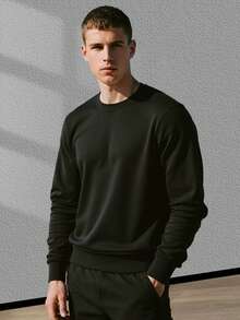 Men's Solid Color Crew Neck Sweatshirt - Soft And Comfortable Outdoor Pullover, Suitable For Hiking, Running, Fitness And Casual Wear - Black - View 2