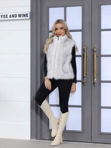 Women's Vest Faux Fur Casual With Zipper Stand-Up Collar