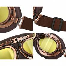 Cosplay Goggles Steampunk Motorcycle Goggles Costume Retro Pilot Style - 棕色-黃色鏡片 - 查看 3