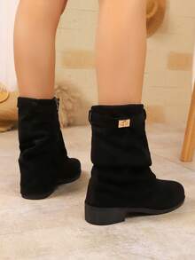 2025 西部褶饰踝靴，女款秋冬复古牛仔马靴，带扣，节日 - 黑色 - 查看 5