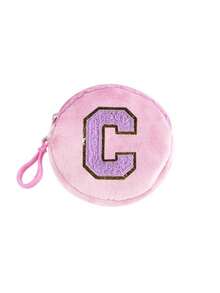 毛绒圆形零钱包，紫色毛巾刺绣首字母 A-Z，手拿绳零钱包，迷你钥匙扣钱包，女士证件包，零钱包，迷你钥匙包，口红化妆包，耳机收纳包，小巧便携，适合送给家人、朋友和同学的节日礼物，生日礼物，返校礼物（26 个字母可供选择） - 粉色 - 查看 27