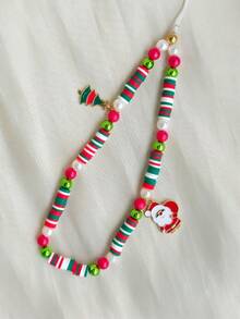 1 pieza Colgante de Papá Noel y árbol de Navidad de cerámica suave rojo y verde, cadena para smartphone, auriculares, accesorio para bolsa de cámara, regalo de Navidad