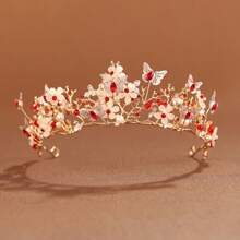 1 Peça Coroa de Princesa com Borboleta e Floral na Moda, Acessório de Cabelo Elegante para Noiva, Não Lavável, Adequado para Casamentos, Aniversários e Apresentações em Palco - Adequado para Pessoas com 15 Anos ou Mais.