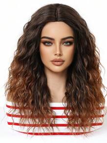 20英寸渐变棕色长卷发假发，高品质、舒适、透气、蓬松的合成纤维假发，非常适合度假、旅行、家庭聚会、角色扮演、音乐节和日常佩戴。 - 漸層棕色 - 查看 3