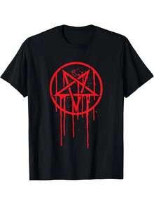 Satanic Pentagram T-Shirt Cotton Fun Design DIYMen'S Soft Breathable Summer And Comfortable Casual Sports Easter And Father'S Day Gifts, PLUS SIZE, L-5XL - 黑色 - 查看 6