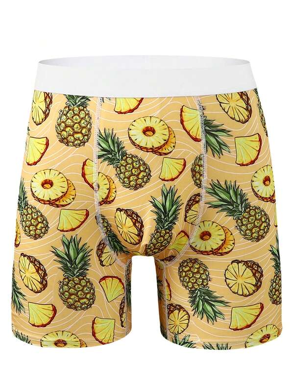 1 peça calça de moletom masculina estilosa amarelo abacaxi com forro de malha macia e confortável e boxers de perna longa