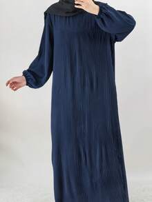 1pc Women's Plain Pleated Abaya Robe, Suitable For Spring, Summer, Autumn Daily Wear