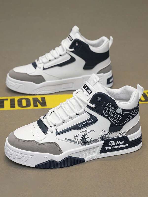 Men's High-Top Sneakers, Casual Thick Sole Shoes For Spring, Versatile & Popular Among Young Adults