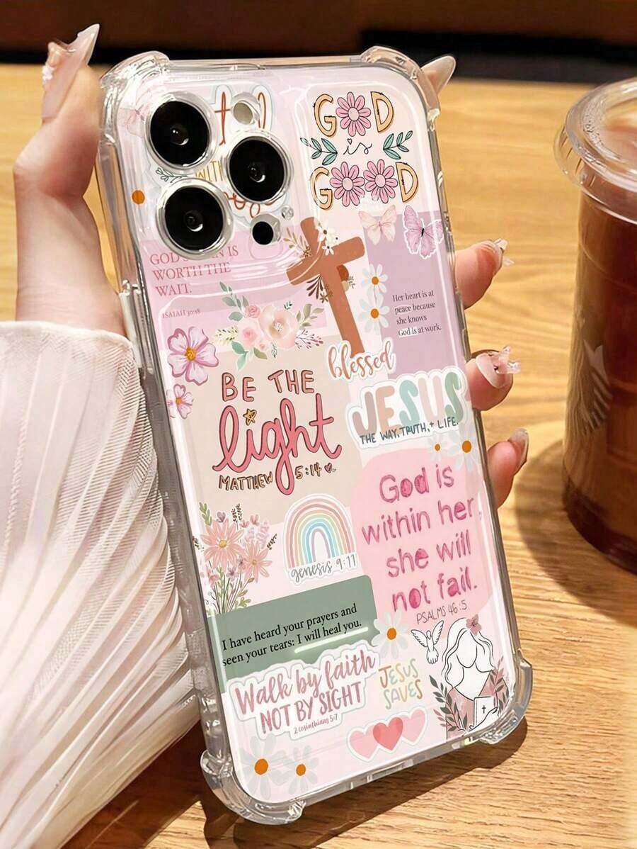 1pc Vintage Newspaper Patchwork Jesus God Slogan Floral Smiling Face Pattern Airbag Anti-Slip Soft Phone Case Compatible With Iphone 11/12/13/14/15/16 Pro Max Waterproof Shockproof Anti-Fall Scratch Resistant - Kiểu 5 (1 chiếc) - Xem 1