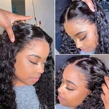 bling hair Peluca de cabello humano con ondas profundas, 13x6, HD, con encaje frontal, 180 % transparente, 13x4, con cierre de encaje 4x4 para mujer. - Natural Black - Ver 7