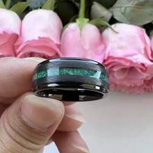 1 pieza Anillo auspicioso de acero inoxidable negro y grano de madera de palo rosa azul verdoso para hombres, adecuado para uso diario y como regalo