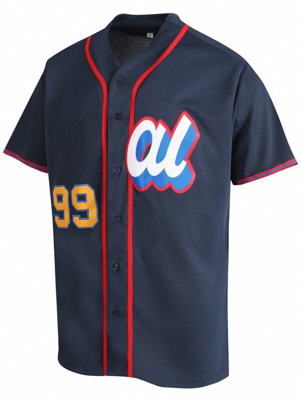Atonmore Men's 99 Blue Baseball Jersey Casual Sports Shirt Button Embroidered Training Match Sports Shirt