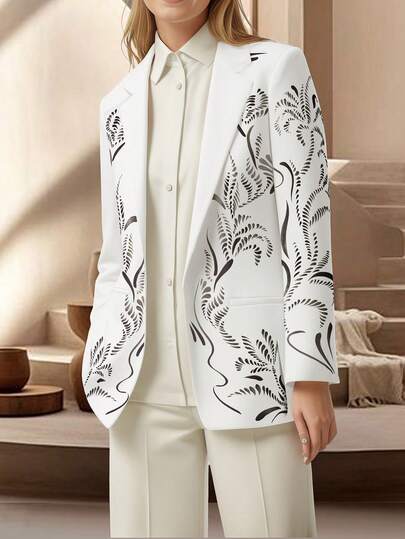 HOMEYEE 西装领长袖花卉印花复古休闲优雅商务西装外套
