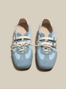 2025新款玛丽珍厚底鞋夏季软底轻便透气芭蕾平底鞋多色运动休闲鞋 - 藍色 - 查看 3