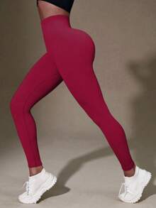 Ribbed Comfort Fit Leggings – Perfect For Everyday Style - Burgundy - View 5