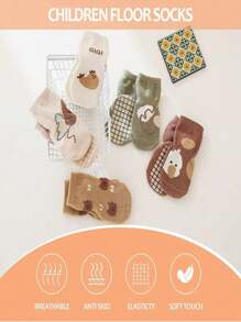 5pcs/Pack Baby & Toddler Anti-Slip Socks With Grips, Suitable For Girls And Boys