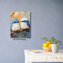 1pc 30*40cm(12x16inch) Vintage Style Canvas Wall Art Decoration Abstract Cartoon Tufted Titmouse Birds Canvas Print Modern For Home Office Bathroom Living Room Hallway Dining Room Bedroom Decoration.Stretched And Framed Ready To Hang.