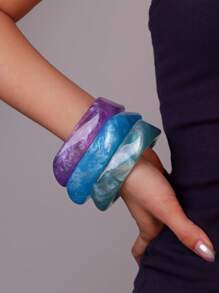 1pc Colorful Geometric Semi-Transparent Resin Bracelet, Fashionable & Versatile For Women