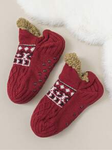 1Pair Of Men's And Women's Comfortable Knitted Slippers Socks - Anti-Slip, Warm Wool-Lined Home Socks, Geometric Pattern, Couple Socks - Multicolor - View 13