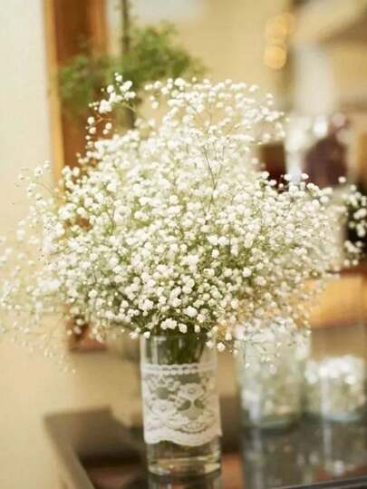 60pcs/30/25/20/15/10/5/1pc 11inch Babys Breath Artificial Flowers, Fake White Babys Breath Flowers Artificial Bulk, Real Touch Faux Babies Breath Gypsophila Bouquet For Wedding Floral Arrangement Party Decor Home Garden Decoration White Easter,Easter Decoration Suitable For Home Decoration, Living Room Decoration