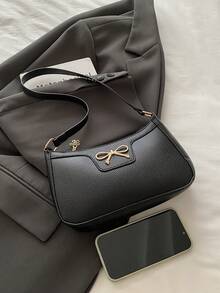 1 件优雅女士新月形单肩包 - 休闲时尚仿皮腋下包，涤纶衬里，纯色拉链手提包，适合各种场合，约会、旅行，送给女朋友的礼物，情人节礼物，表达爱意 - 黑色 - 查看 3