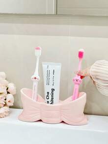1 Piece Nordic Style Bow Shape Toothbrush Holder, Electric Toothbrush Holder, Cosmetic Storage Rack, Toothbrush Storage Box, Soap Dish, Home Desktop Decorative Holder, Aesthetic Room Decor, Home Decor, Space Saving Organization, Kitchen, Bathroom, Bedroom Accessories