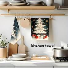1 set/1 pieza/2 piezas Paños de cocina y paños de platos con estampado de árbol de Navidad, adecuados para decoración de interiores en restaurantes, cocinas y baños, decoración de fiestas, regalos navideños y también pueden ser entregados como regalos de Navidad