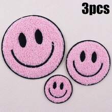 3 piezas Parches bordados con cara sonriente - Parches adhesivos por ambos lados (Grande/Mediano/Pequeño) - Parches bordados de pareja, parches bordados de familia, parches adhesivos de doble cara para coser en tela, adecuados para ropa, bolsas, sombreros - Multicolor - Ver 9