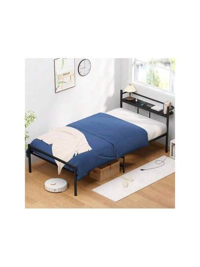 ベッドフレーム シングル パイプベッド 宮棚 2口コンセント 耐