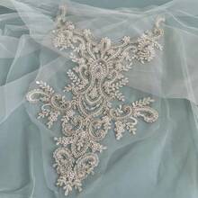 1 Piece Of Luxurious 3D Embroidered Lace Sewn On Rhinestones, Bead Glitter Flower Patch Decal, Used For Clothing And Wedding Dress Decal Decoration - White - View 9