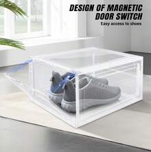 6 PCS Transparent Clear Sneaker Display Organizer, Storage Box Shoe Box Magnetic Closure Stackable, Space Saving, Plastic Organizers Boxes Stackable - Clear - View 5