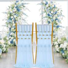 16pcs/Set 20x275cm White Chair Sash, Aisle Wedding Ceremony Decorative Sheer Organza Chair Cover Fabric